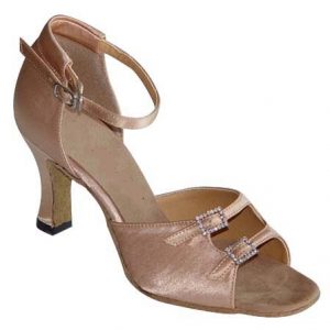 Tan Satin Double Diamante Buckle