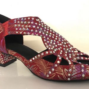 300312 Red Firework Satin with Diamante Stones