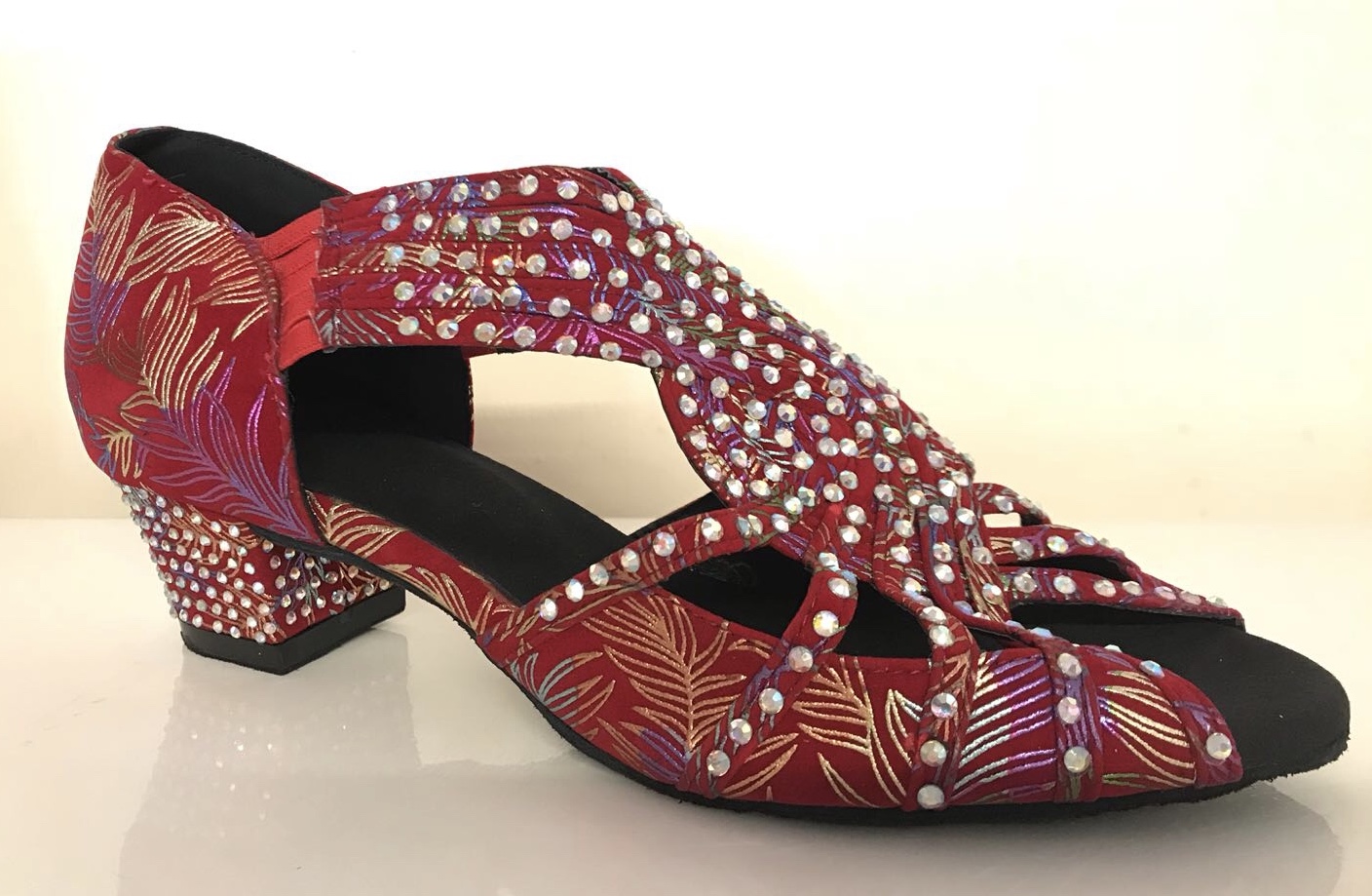 300312 Red Firework Satin with Diamante Stones