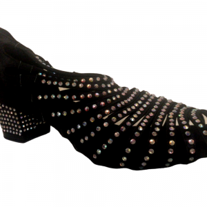 300301Black Satin Gladiator with Diamante Stones