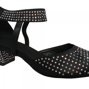 500501L Black Satin with Diamante Stones Sandal